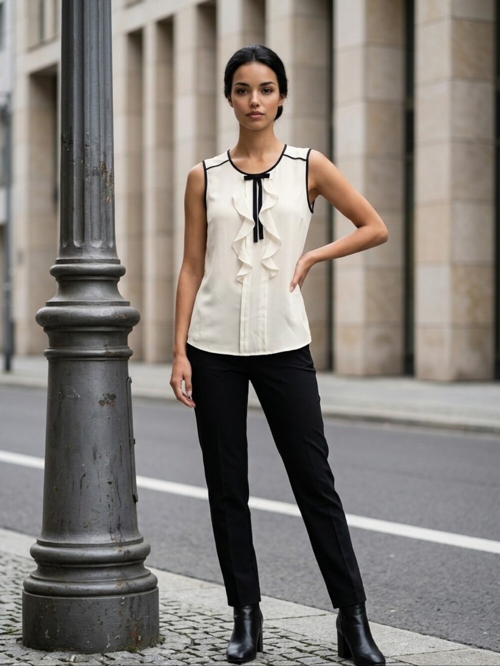 Karl Lagerfeld Paris Sleeveless Ruffle Blouse